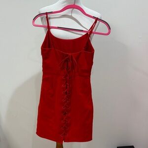 NBD Vibrant Red Lace-Up Mini Dress